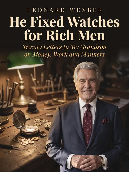The cover: Leonard Wexber in a navy suit before his father&rsquo;s watchmaker&rsquo;s bench